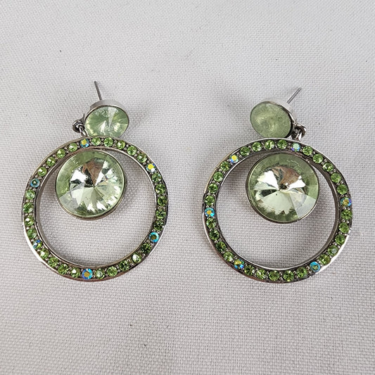 Silver & Green Rhinestone Statement Earrings