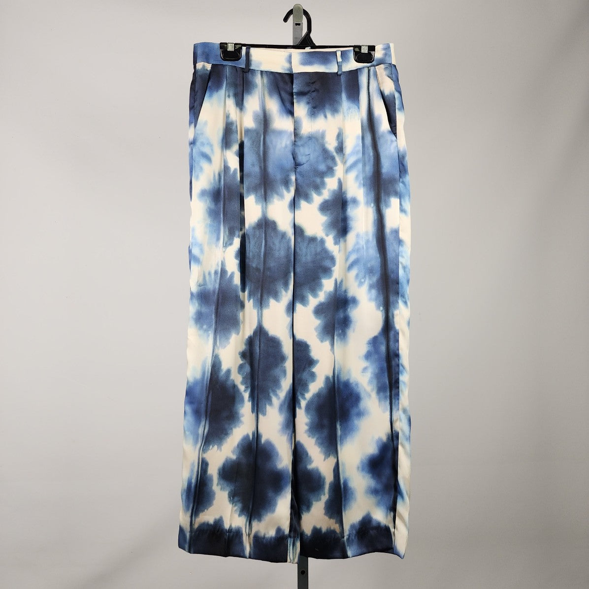 Zara Blue Tie Dye Silky Wide Leg Pants Size L