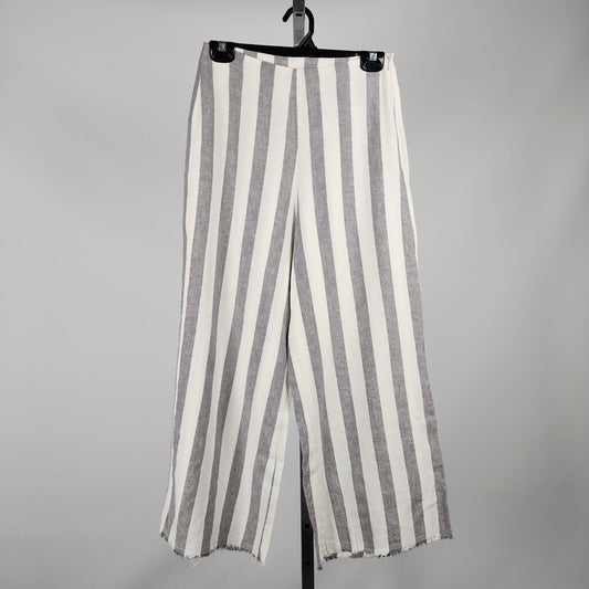 Olivaceous Linen & Cotton Grey Striped Wide Leg Crop Pants Size M