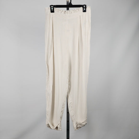 Oysho Linen Cream Striped Cropped Straight Leg Pants Size XL