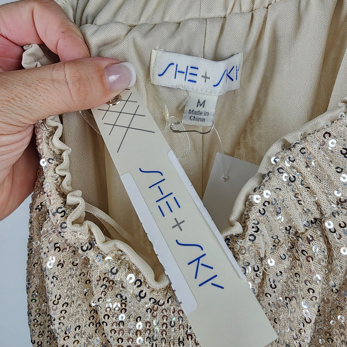 She & Sky Cream Sequined Jogger Pants Size M