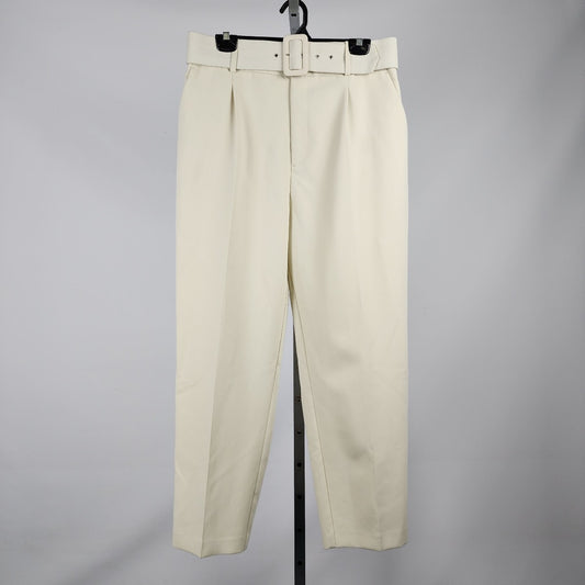 Zara Cream High Rise Belted Dress Pants Size L/XL