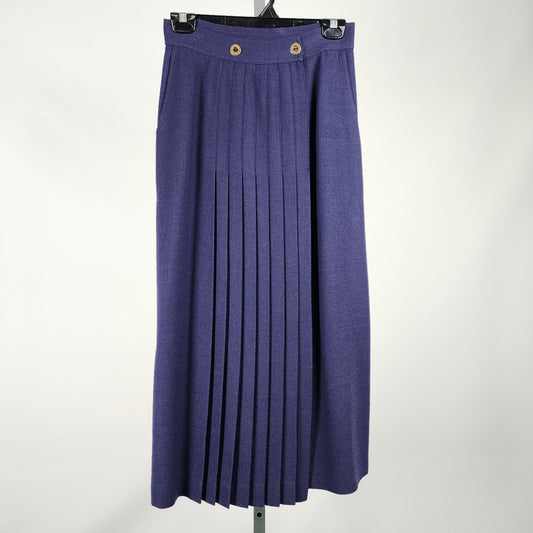 Vintage Shelly Walsh Navy Blue Wool Pleated Midi Skirt Size 8