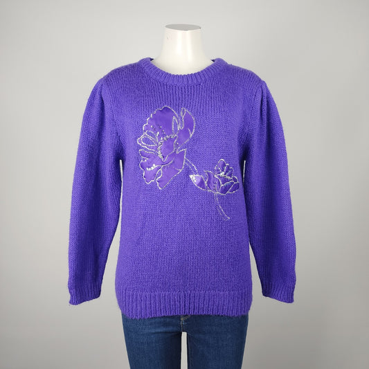 Vintage Purple Floral Knit Sweater Size L