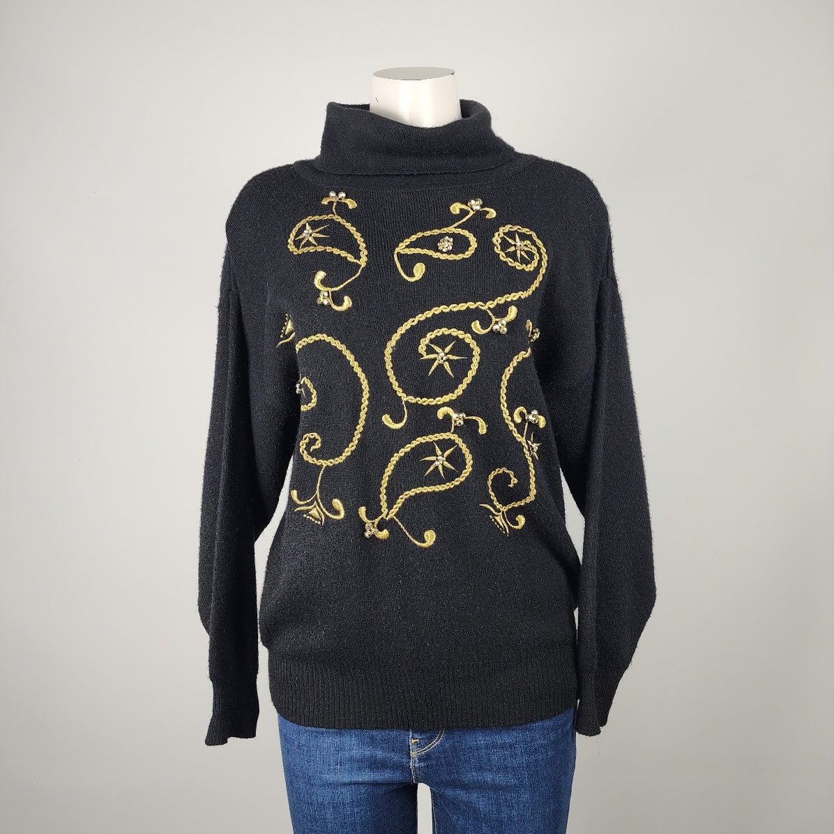 Vintage Ms. Sheryl Black & Gold Knit Sweater Size M