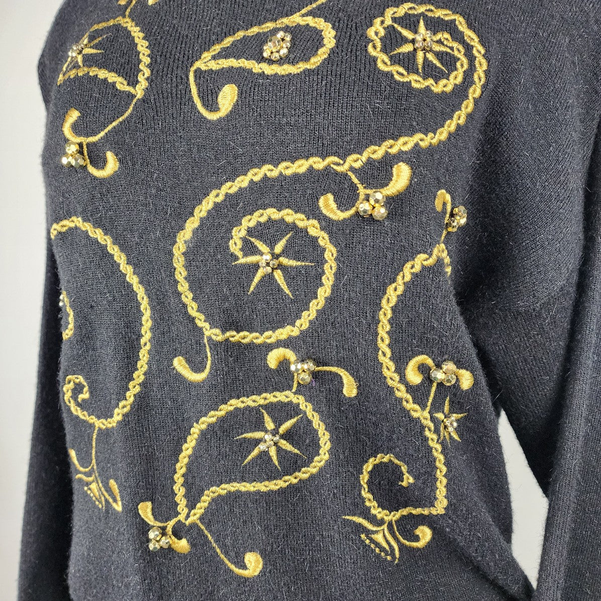 Vintage Ms. Sheryl Black & Gold Knit Sweater Size M