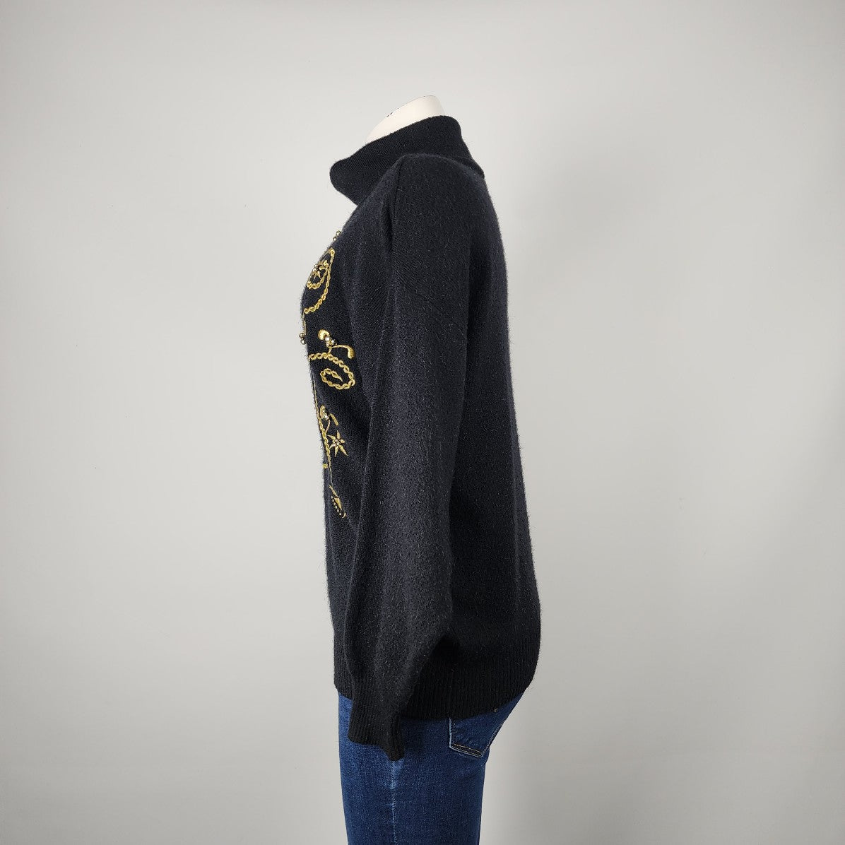 Vintage Ms. Sheryl Black & Gold Knit Sweater Size M