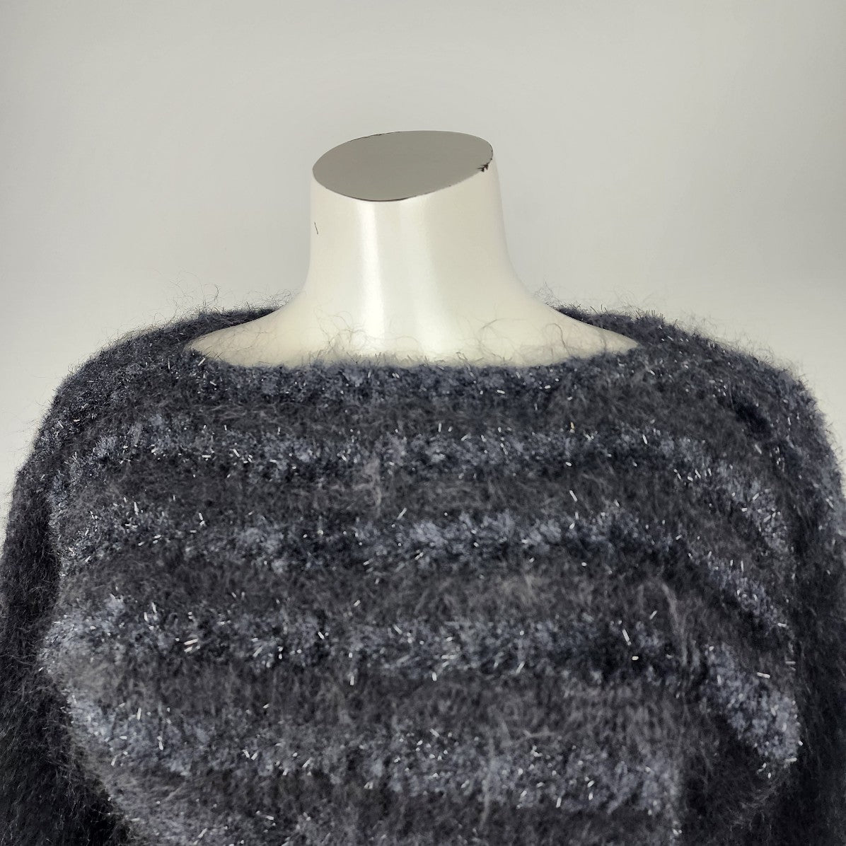 Vintage Black Grey Angora Knit Sweater Size S DYL Fashions