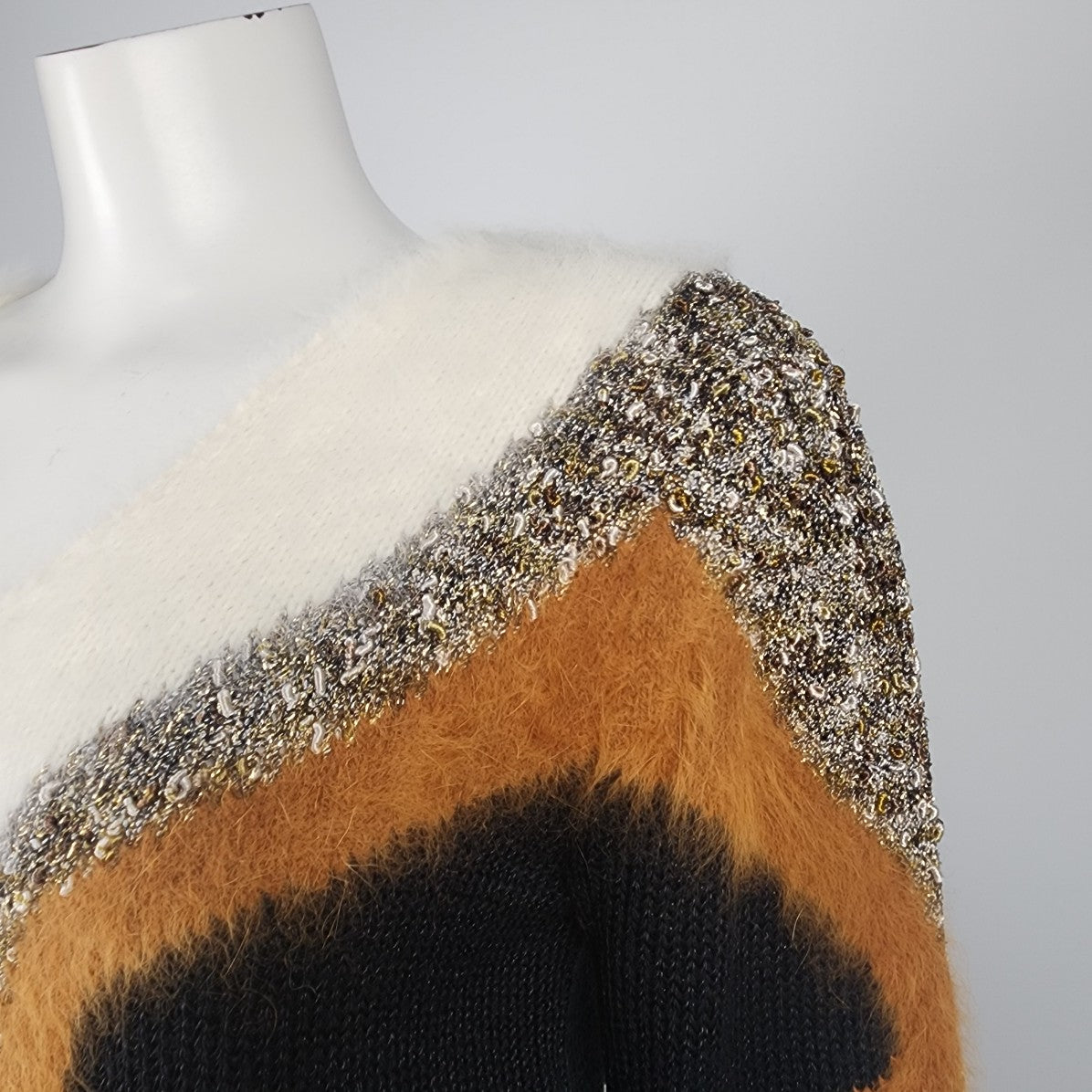 Vintage Black & Brown Angora Knit Sweater Size M