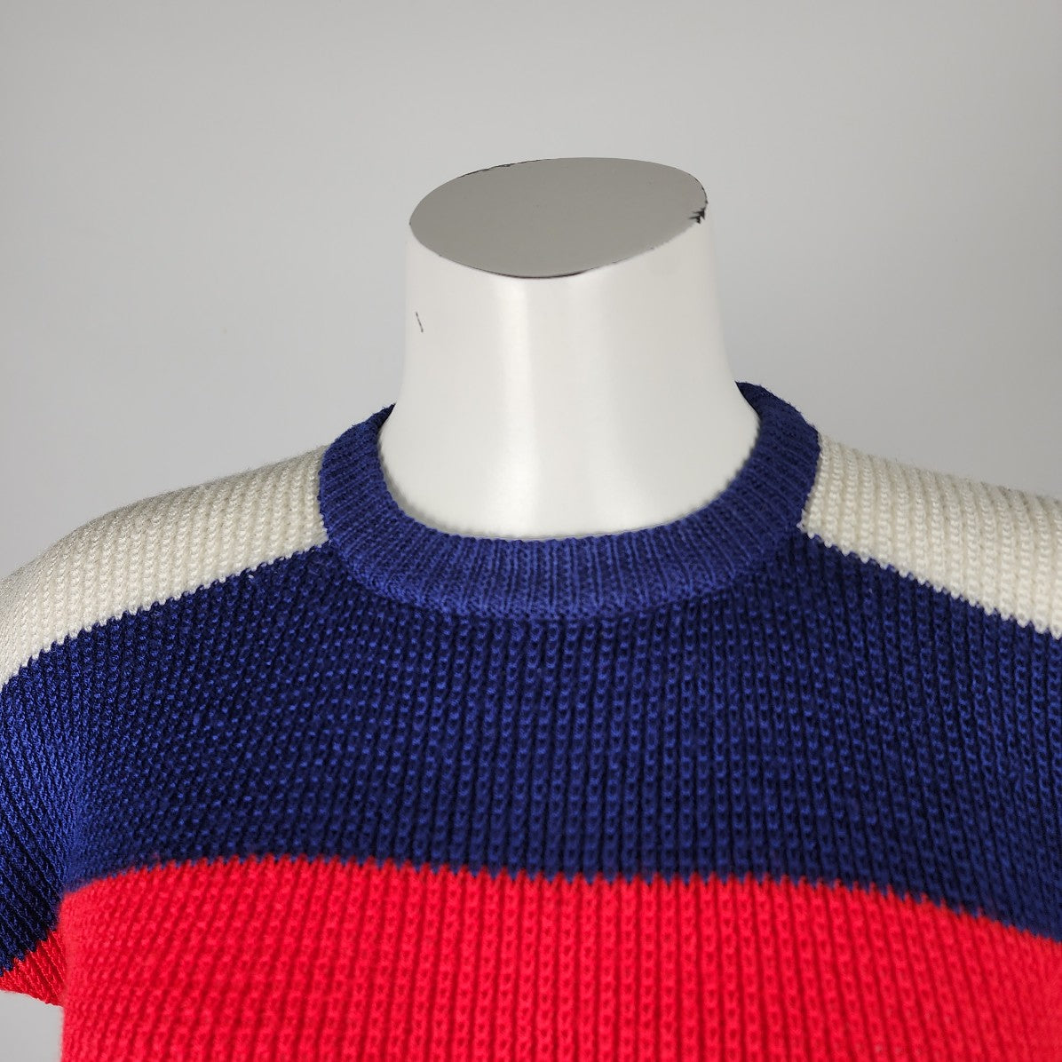 Vintage Tamara Blue & Red Knit Short Sleeve Sweater Size M