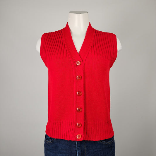 Vintage Golden Brown Red Knit Button Up Vest Size M