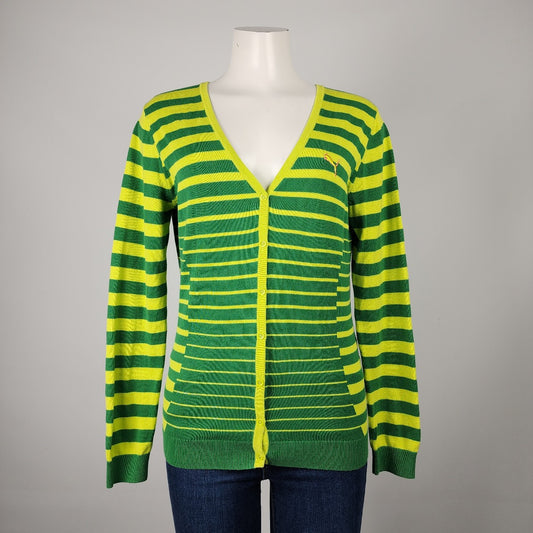 Vintage Puma Green Striped Cotton Button Up Cardigan Size M