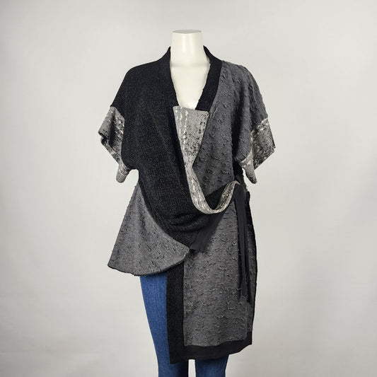 Ozai N Ku Black & Grey Asymmetrical Knit Cardigan Size S