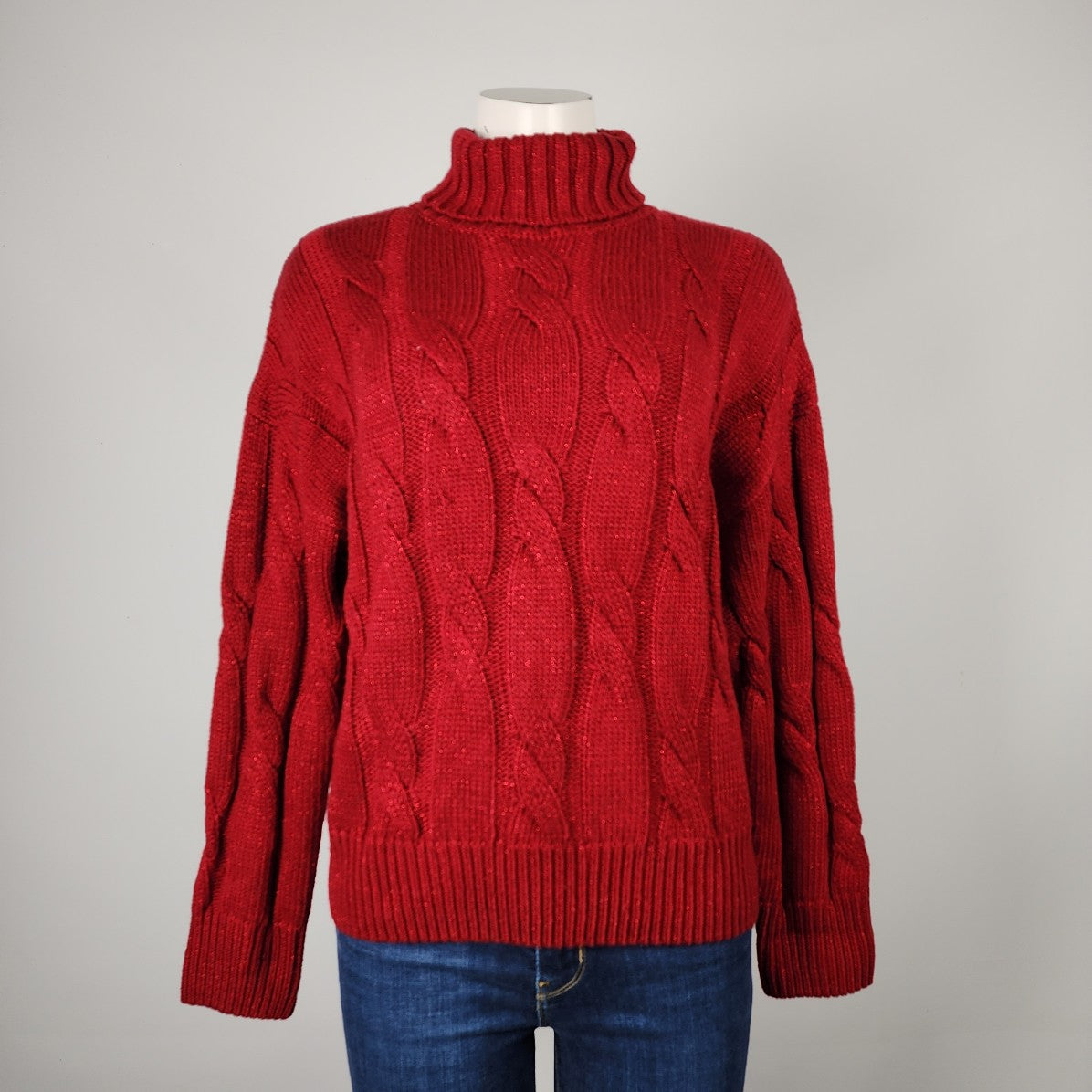 Angel Eye Red Cable Knit Turtle Neck Sweater Size M