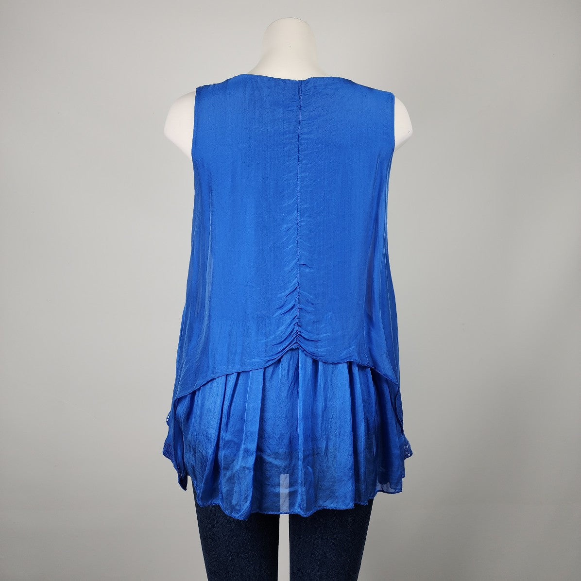 Bella Blue Silk Sleeveless Sequined Top Size S/M