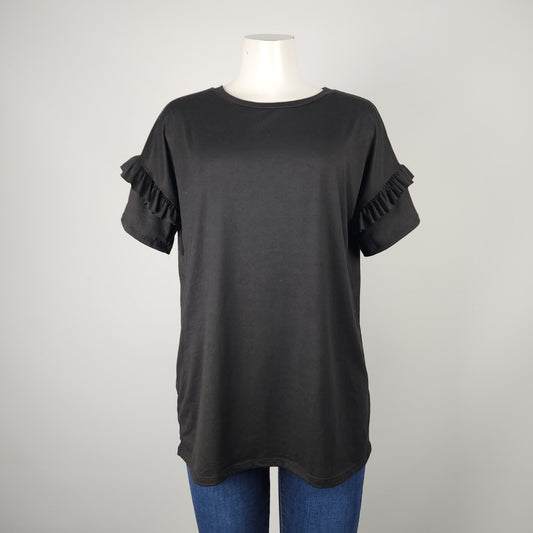 Reborn J Black Ruffle Sleeve Short Sleeve Top Size S