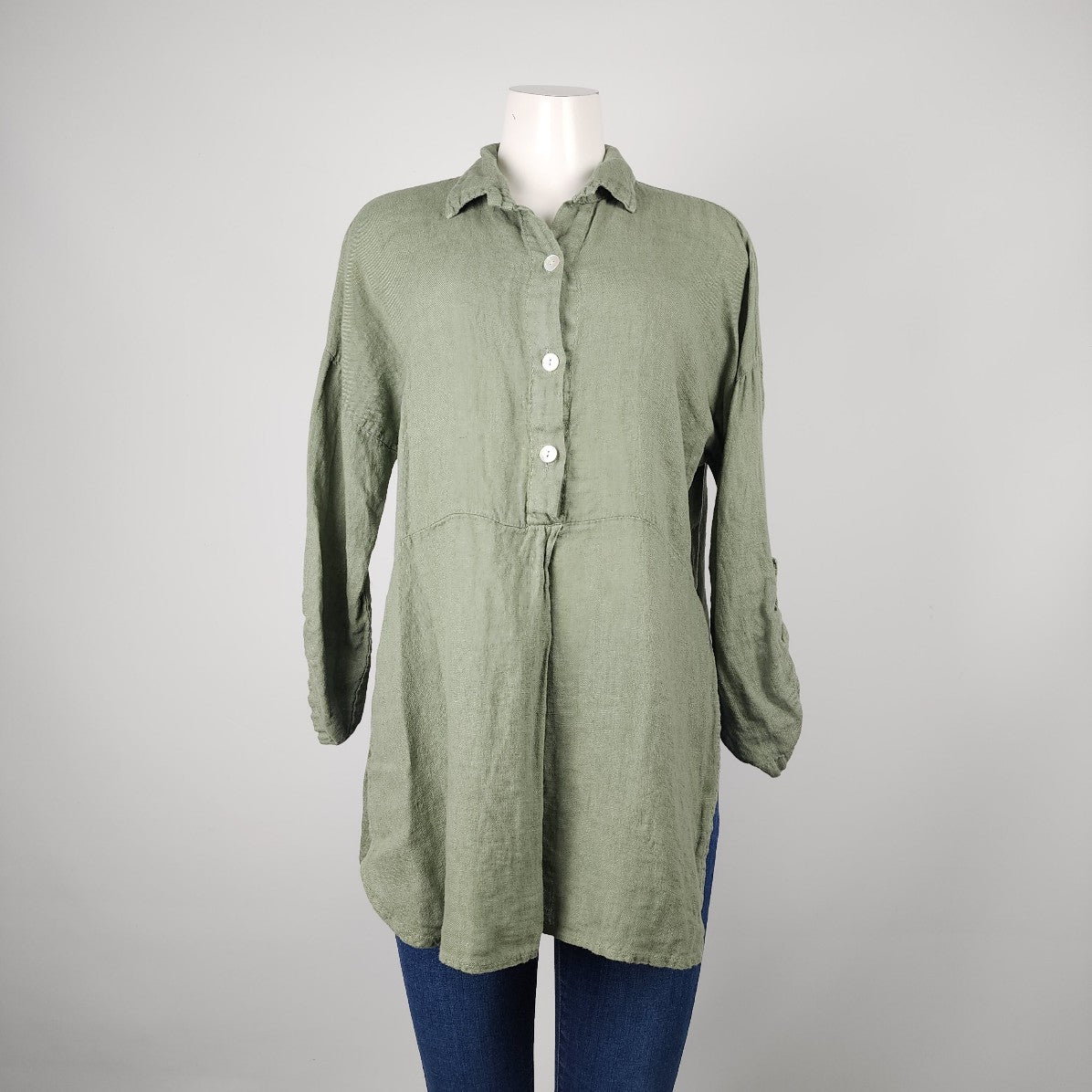 Made in Italy Green Linen Button Down Top Size M/L