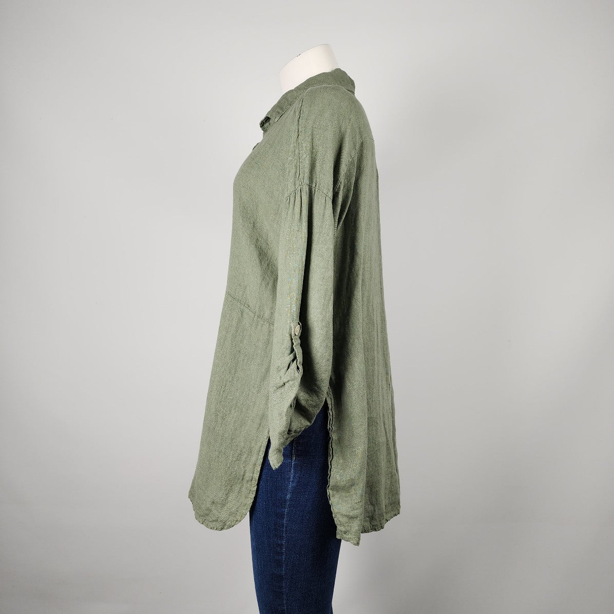 Made in Italy Green Linen Button Down Top Size M/L