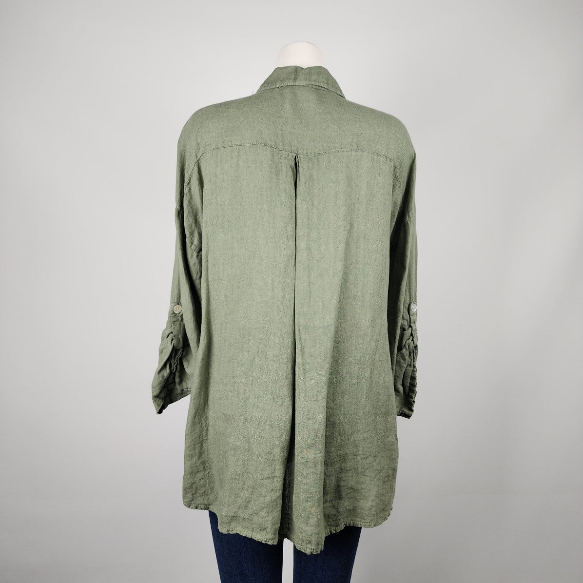 Made in Italy Green Linen Button Down Top Size M/L