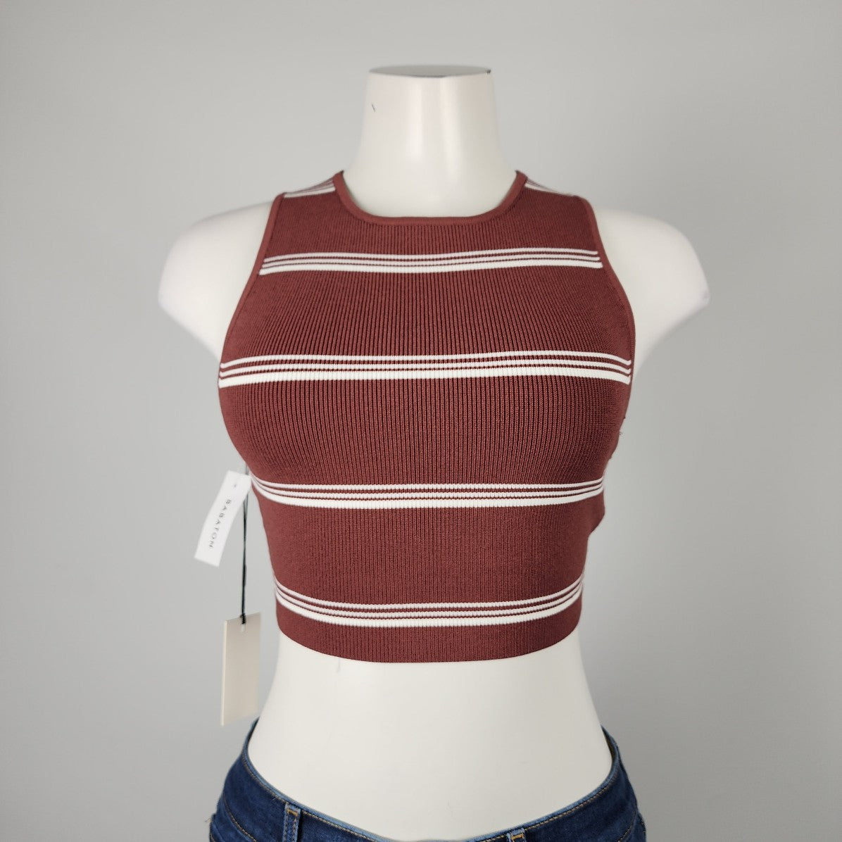 Babaton Aritzia Burgundy Knit Racer Crop Top Size M