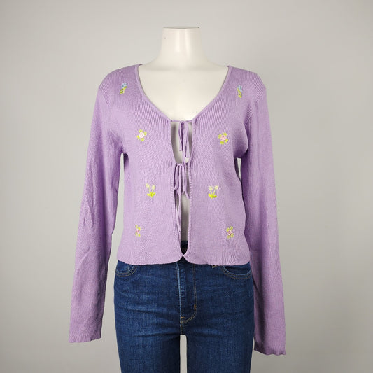 Shein Curve Purple Knit Floral Tie Up Cardigan Size 2XL