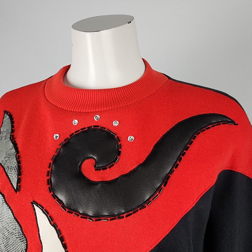 Vintage Extravaganza Red Cotton Floral Sweatshirt Size S