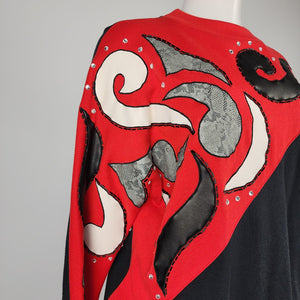 Vintage Extravaganza Red Cotton Floral Sweatshirt Size S
