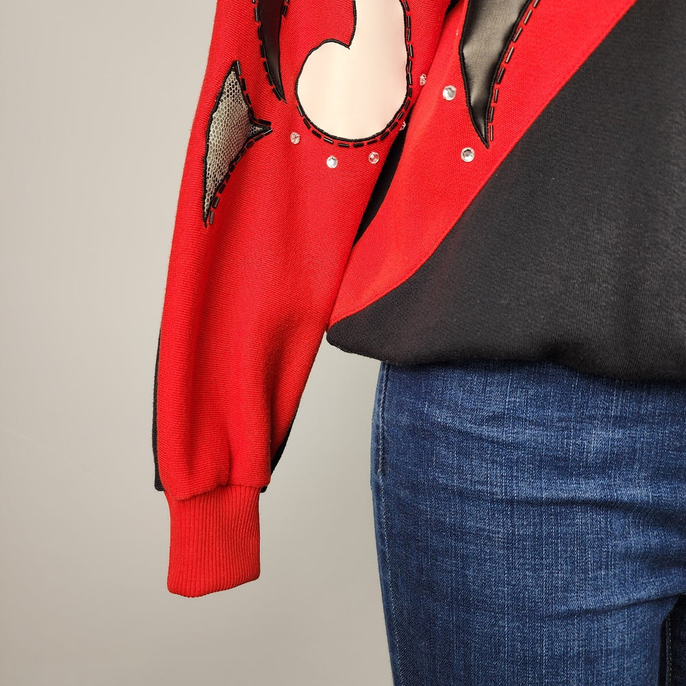 Vintage Extravaganza Red Cotton Floral Sweatshirt Size S