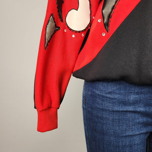 Vintage Extravaganza Red Cotton Floral Sweatshirt Size S