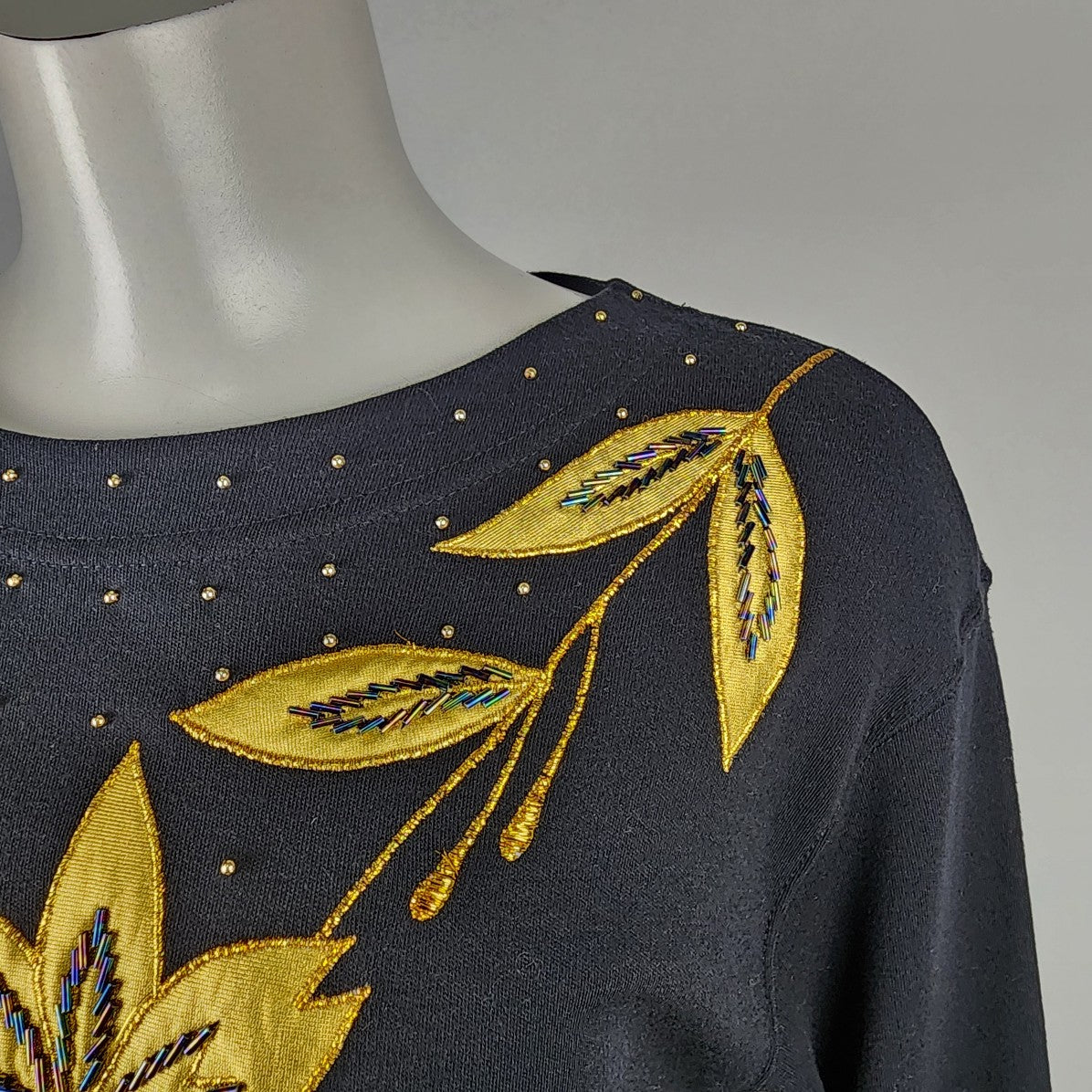 Vintage Bay Club Black Cotton Floral Sweatshirt Size M