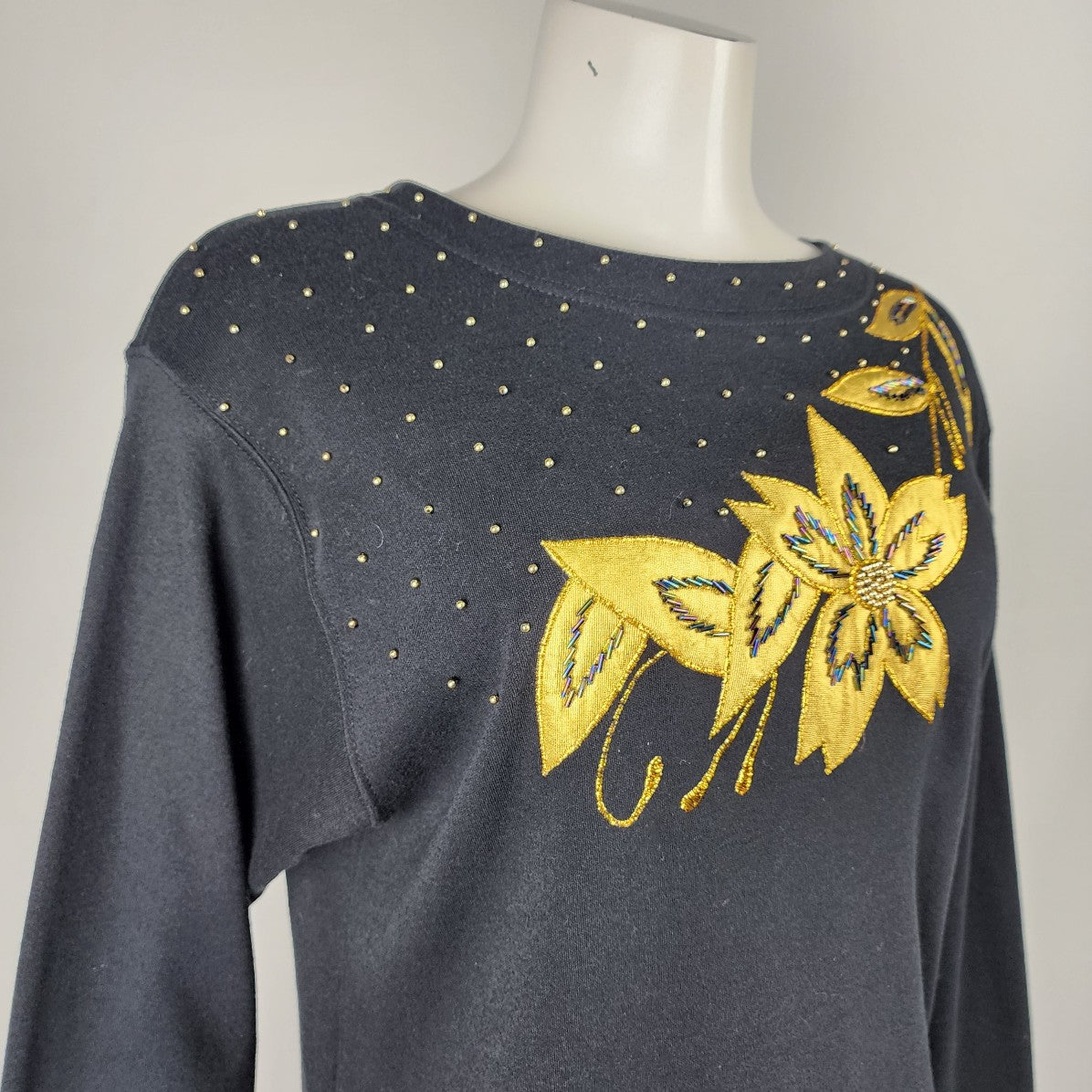 Vintage Bay Club Black Cotton Floral Sweatshirt Size M