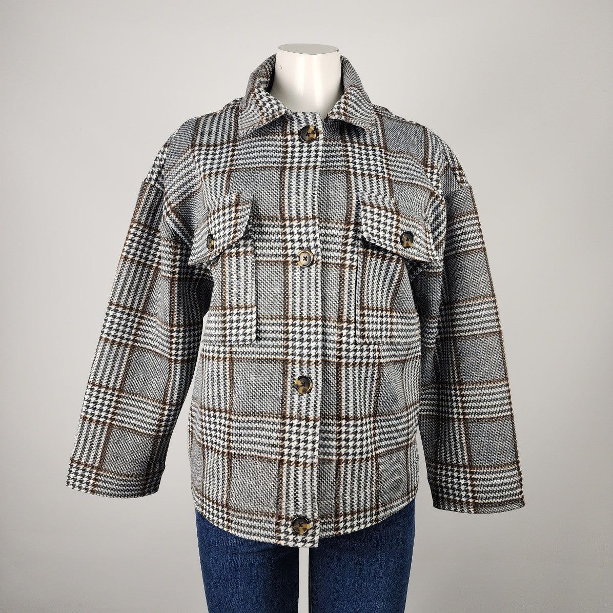 Black Tape Black & Brown Plaid Shacket Jacket Size L