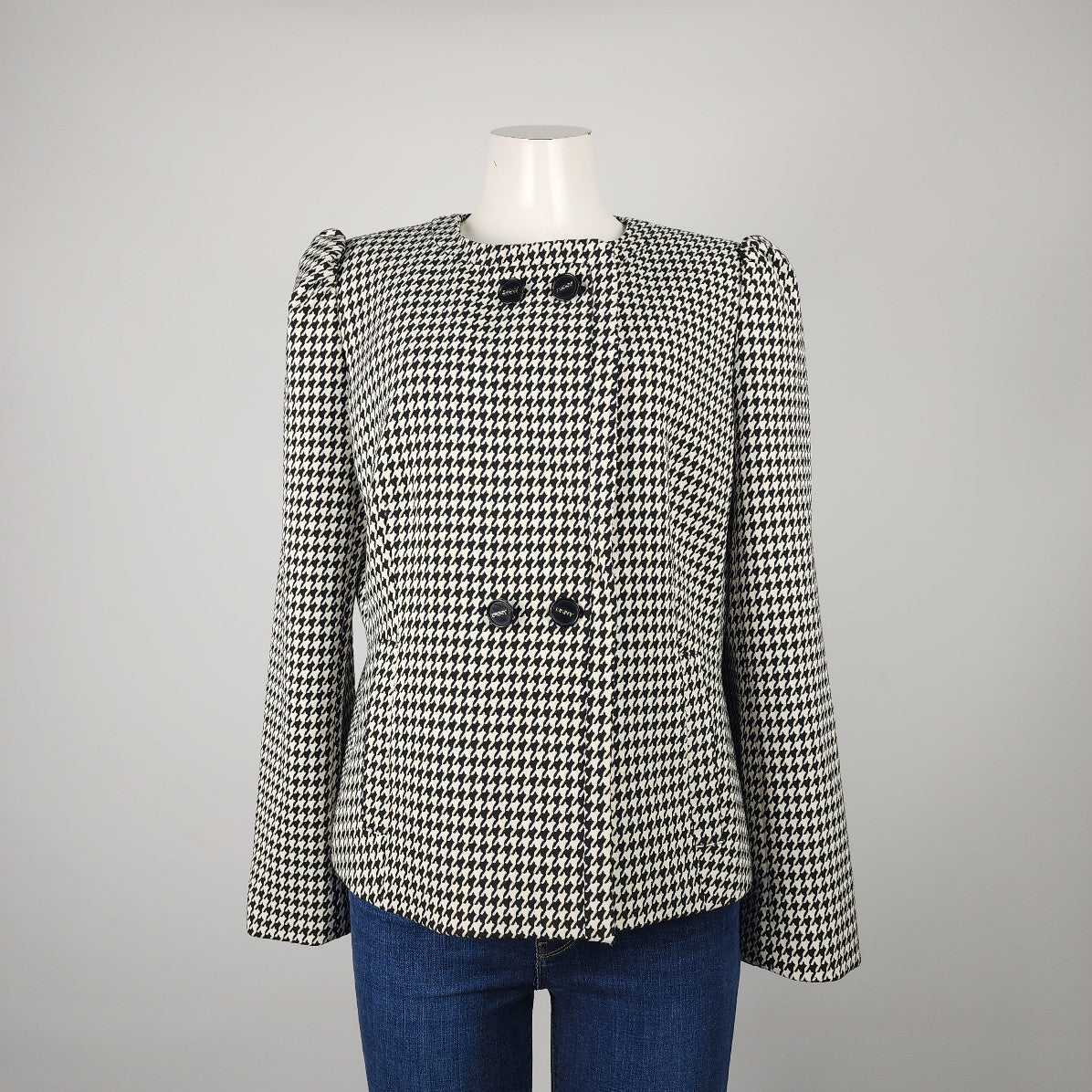 DKNY Black Houndstooth Button Up Jacket Blazer Size 14