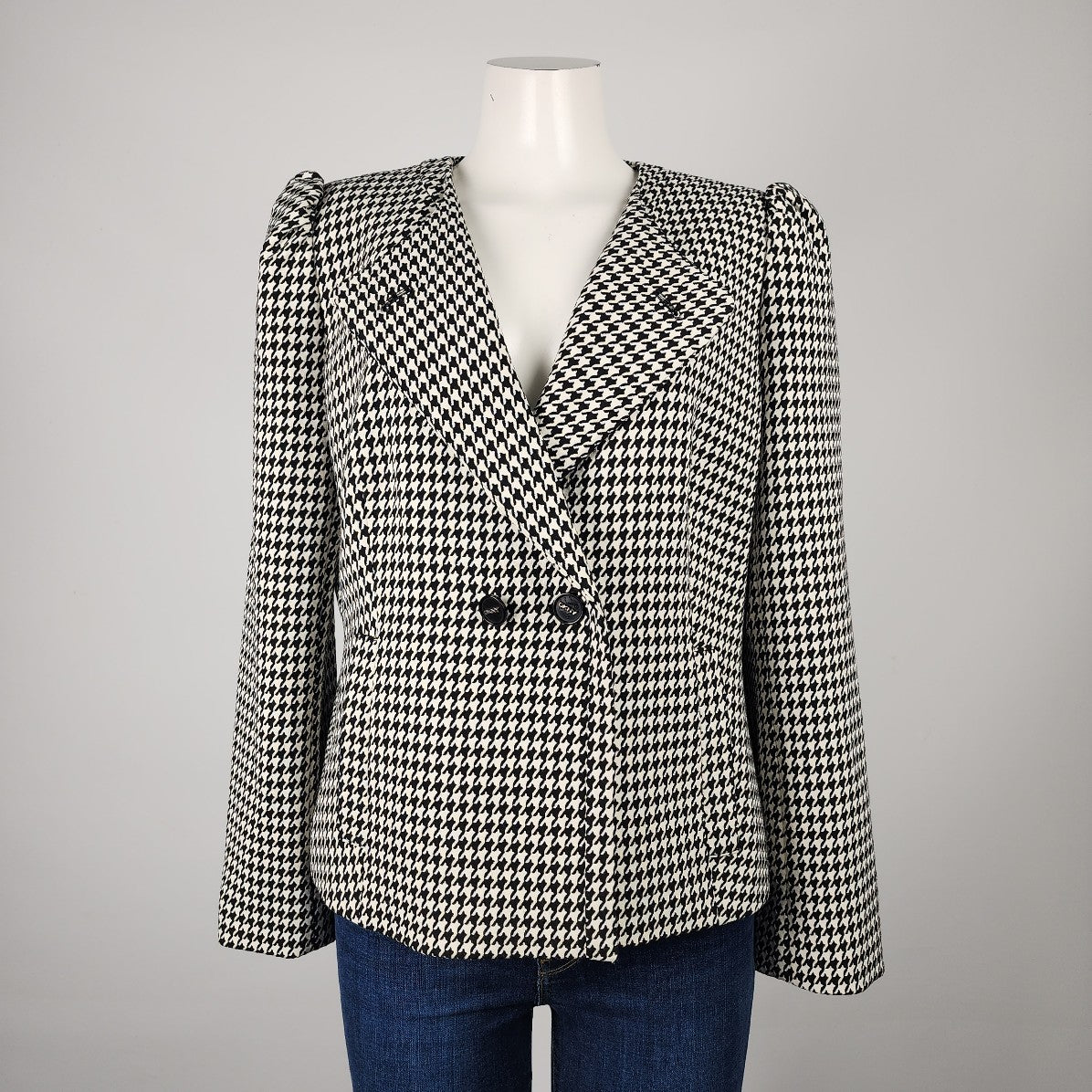 DKNY Black Houndstooth Button Up Jacket Blazer Size 14