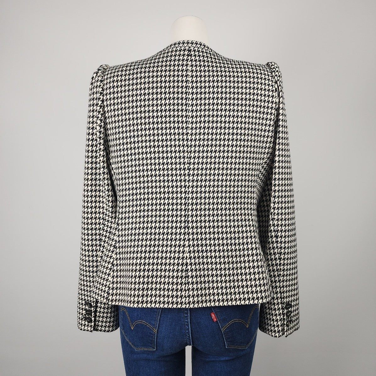 DKNY Black Houndstooth Button Up Jacket Blazer Size 14