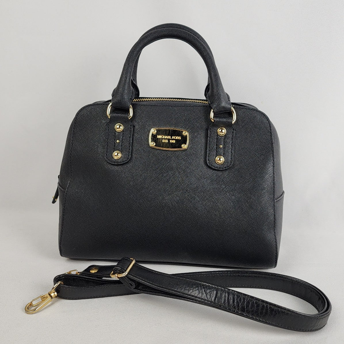 Michael Kors Black Leather Mini Cindy Satchel Purse