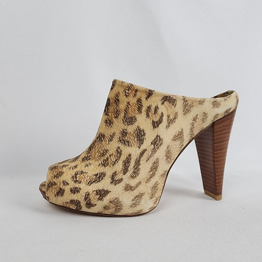 Stuart Weitzman Animal Print Leather Stacked Heel Mules Size 6.5