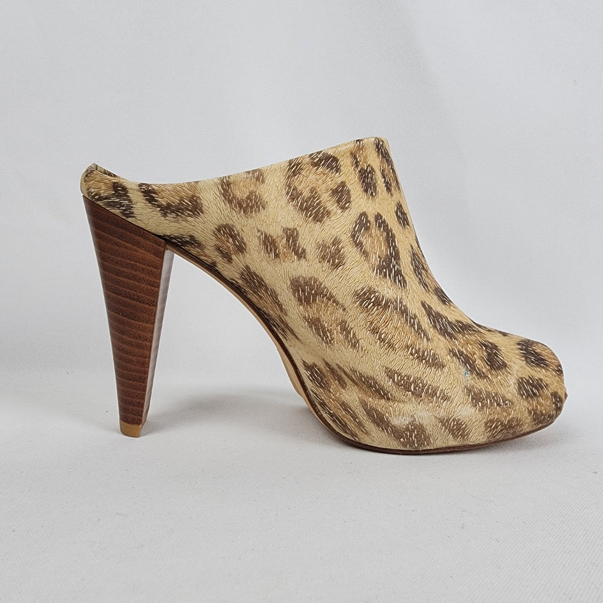 Stuart Weitzman Animal Print Leather Stacked Heel Mules Size 6.5