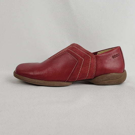 Ecco Red Leather Slip On Flat Shoes Size 6.5