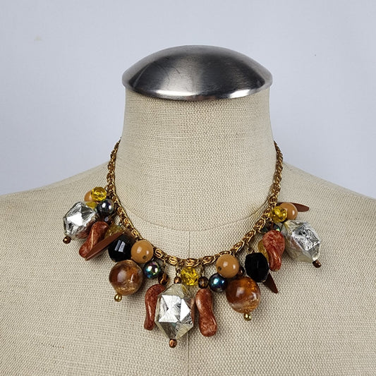 Vintage Brown Tone Chunky Beaded Necklace