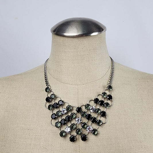 Tocara Silver & Black Rhinestone Link Statement Necklace