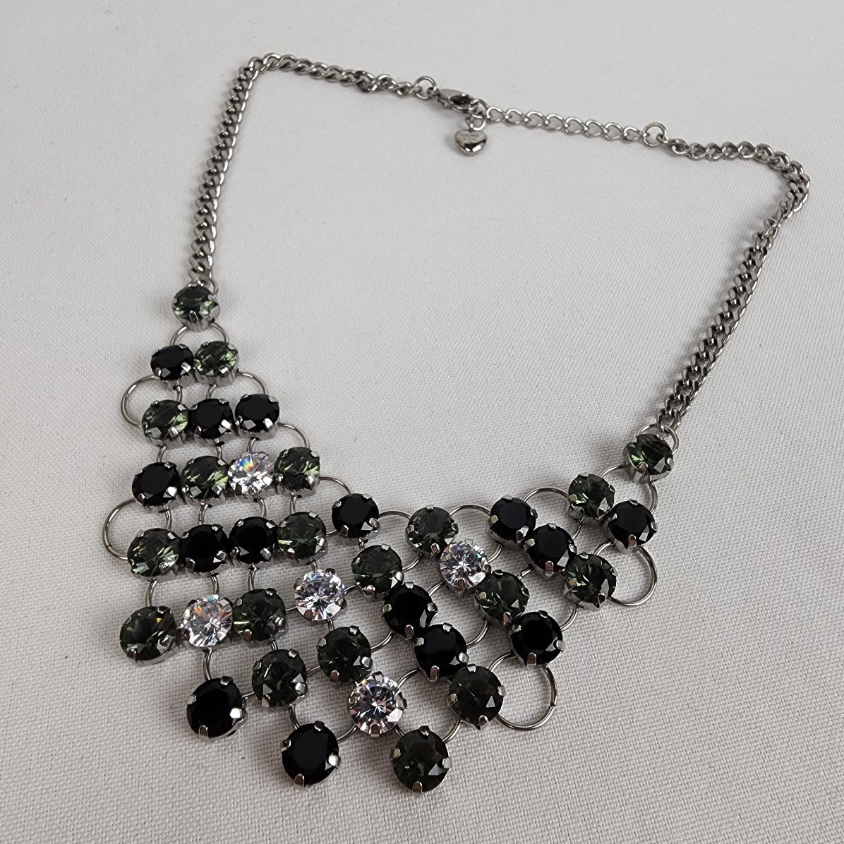 Tocara Silver & Black Rhinestone Link Statement Necklace