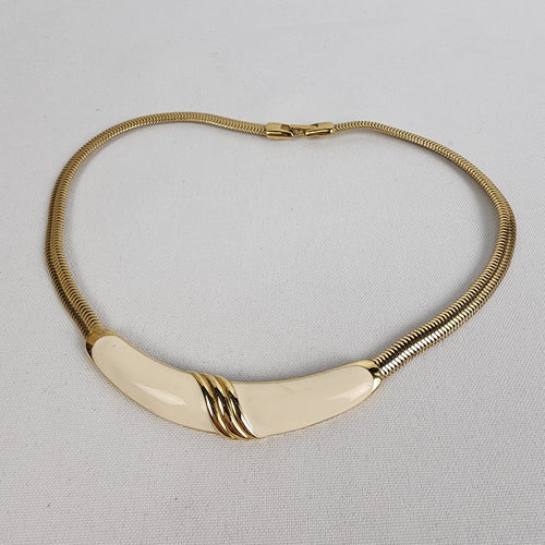 Vintage 80 Bergdorf Goodman Cream Enamel Gold Tone Collar Necklace