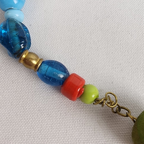Blue Wire Wrap Natural Stone Beaded Long Necklace