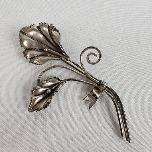 Vintage Coro Sterling Silver Flower Brooch