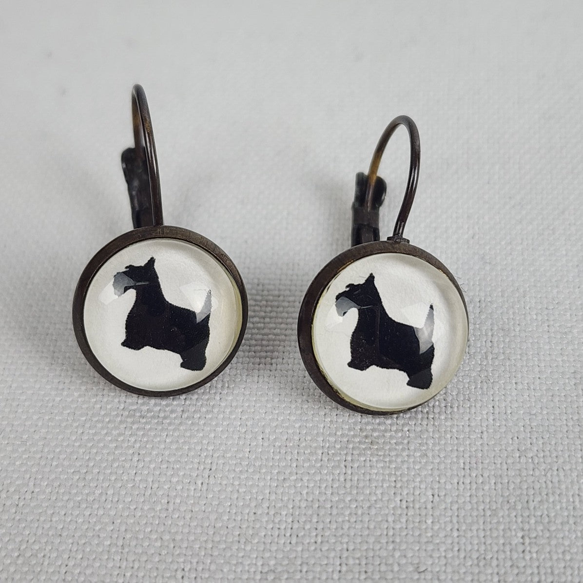 Scotty Dog Silhouette Bronze Drop Earrings