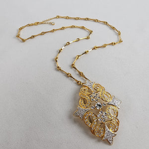 FAC Gold & Silver Tone Crystal Statement Pendant Necklace