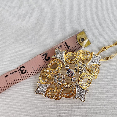 FAC Gold & Silver Tone Crystal Statement Pendant Necklace