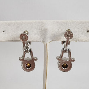 Vintage Silver Tone Purple Stone Clip On Earrings
