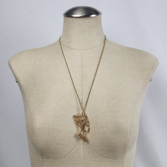 Vintage Michele Lynn Queen Nefertiti Pendant Chain Necklace